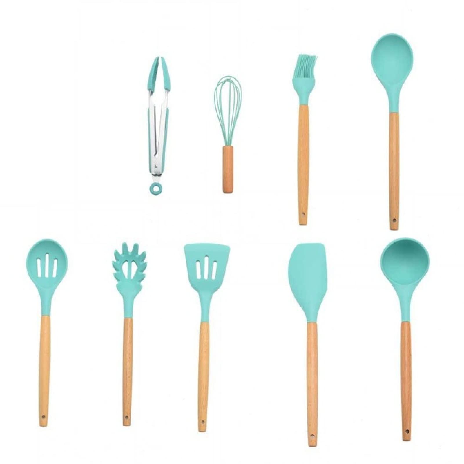 Ustensiles de cuisine en silicone mint | Ensemble de 9 pièces avec spatule et cuillère