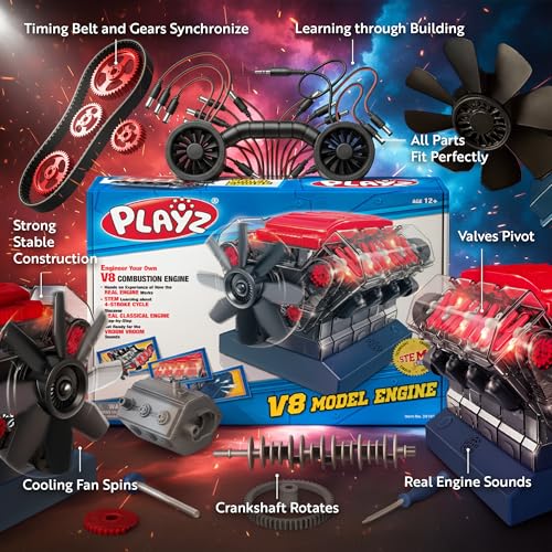 Image of Playz Large V8 Engine Model Kit Build Your Own Mini V8 Engine kit that Runs