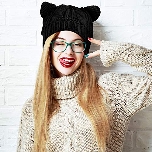 SATINIOR Katzen Ohr Mütze Hut Süße Katze Strickmütze Winter Strickmütze für Damen Mädchen - Image 4