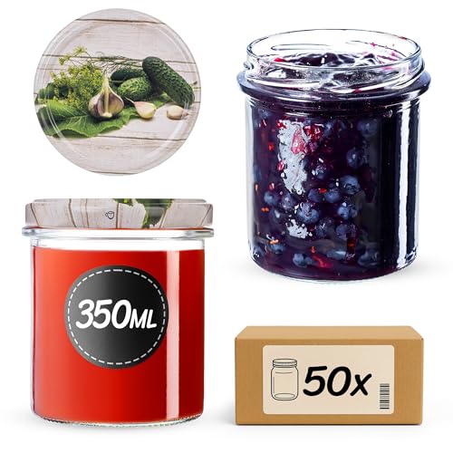 KADAX 50er Set Marmeladengläser 350ml TO82 Einlegegurken, Einmachgläser Vorratsgläser Mason Jar mit Schraubdeckel… – Ansicht 1