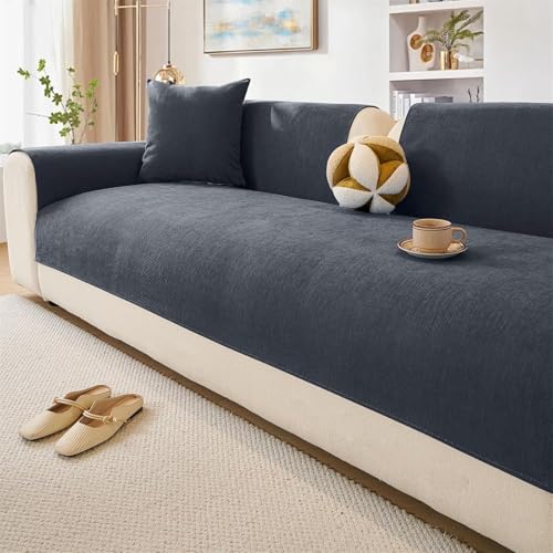 Genérico Funda de Sofá de Chenilla,Manta para Sofá Funda Sofa Chaise Long 1 2 3 54 Plazas Protector Cubre Sofa para Sofás en U/L Seccional Protector de Muebles para Sala de Estar,Dark Grey,80x80cm
