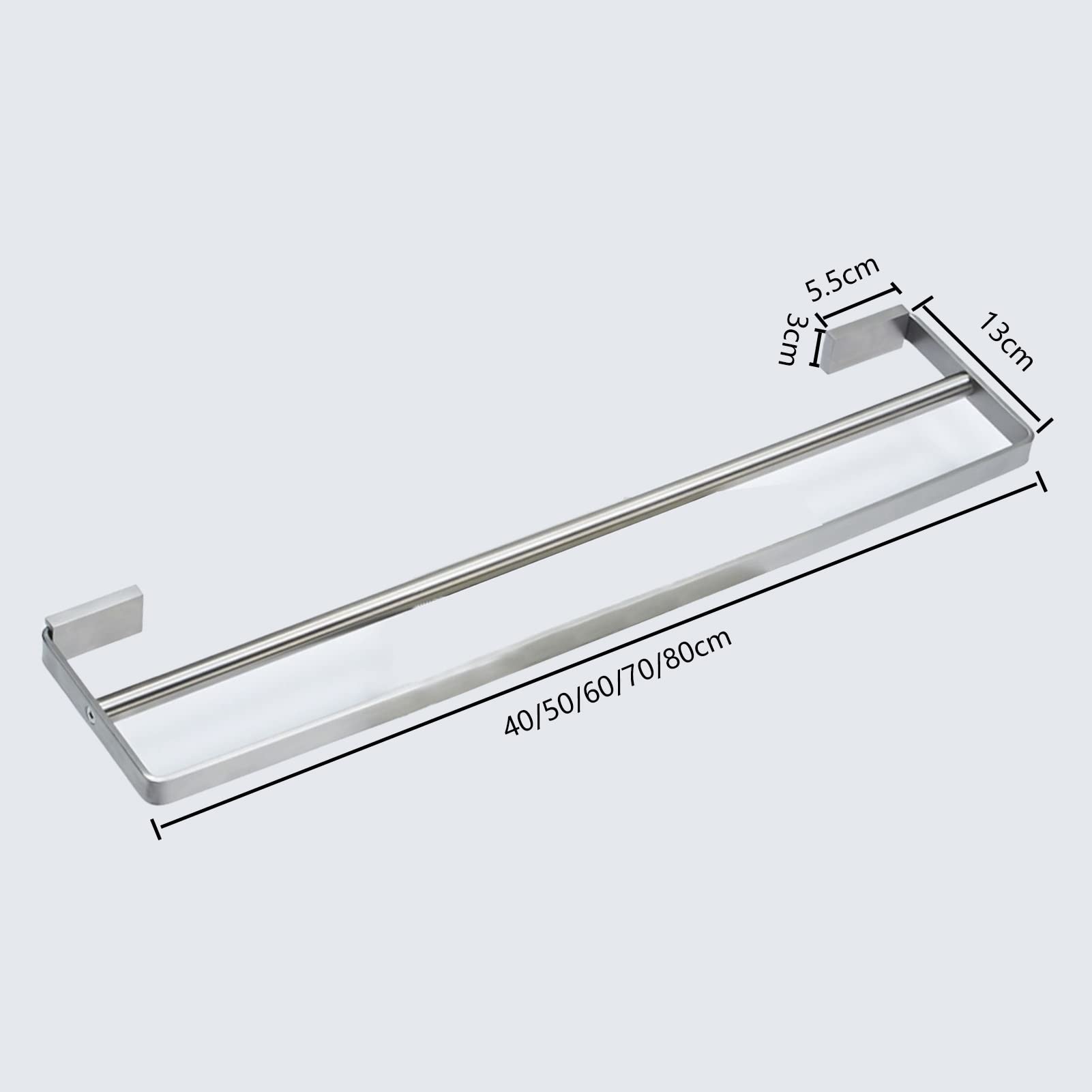 Barra para Toallas de Plata cepillada, rieles de Pared, Soporte Doble con Base Cuadrada para baño o Cocina - Montaje con Tornillos (Tamaño: 60 cm)