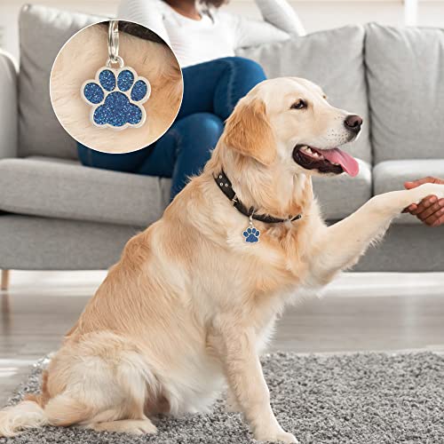 Paw Sparkly Shape Dog Id Tag Stainless Steel Custom Laser Engraved, Cute Bling Glitter Pet Name Tags Personalized With Durable Engraving #TOP6