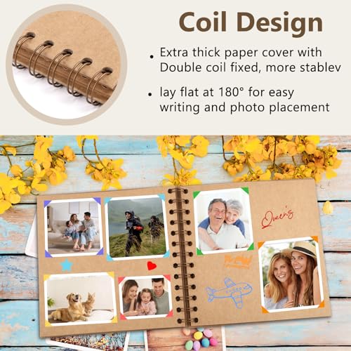 Kleines Fotoalbum zum Selbstgestalten,17x17cm Scrapbook 20 Blätter(40 Seiten) Fotoalben Ringbuch, Fotobücher Kraftpapier Spiralalbum für Baby Geburtstag Jahrestag Hochzeit, Braun