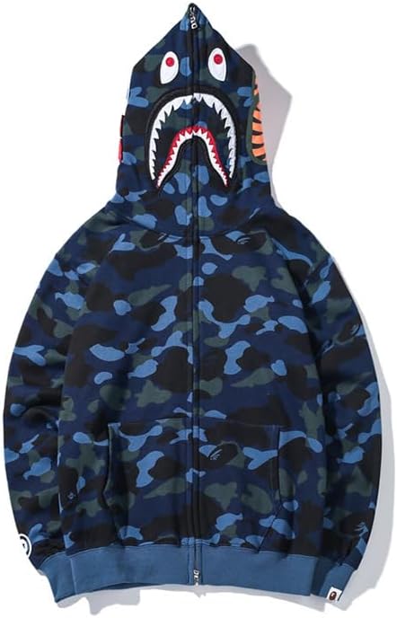 Camouflage shark jacket men's fall and winter cardigan zipper embroidery hooded sweater large size couple models