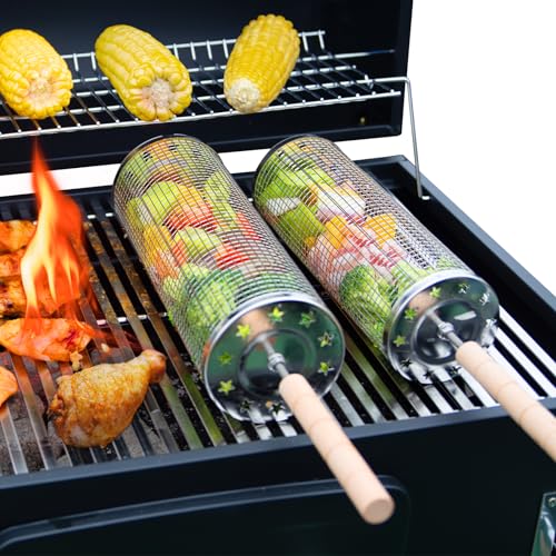 LANEJOY Rollendes Grillkörbe mit Griff (2 Stück, 24cm x 10.9cm), 304...