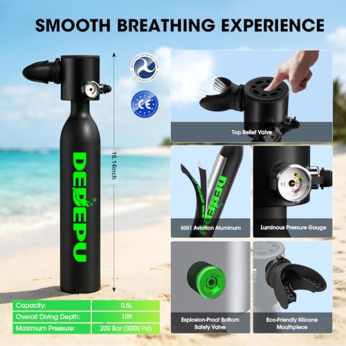 Mini Scuba Tank with Snorkel Mask, DEDEPU 0.5L Portable Diving Tank with Full Face Diving Mask, 5-10 Mins Underwater Breathing, Pony Bottle Rescue Backup Cylinder — view 4