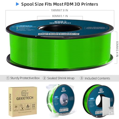 Image of Geeetech TPU Filament 1.75mm, 95A Flexible 3D Printer Filament with High Elasticity, 1KG (2.2lbs) Spool, Dimensional Accuracy ±0.03mm, Fits Most FDM Printers (Clear Green)