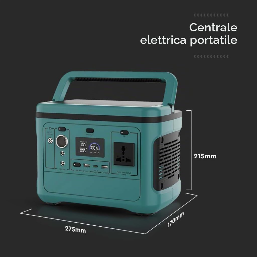 V-TAC Centrale Elettrica Portatile Power Station 600W - Batteria di Accumulo 568Wh - Potenza Max 1000W - AC:220V - Display LED - Ricarica con Pannello Fotovoltaico Opzionale o Alimentatore Corrente