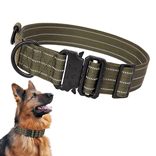 Taktisches Hundehalsband, Nylon Hundehalsband Verstellbare K9 Halsband mit Sicherheitsschnalle Metallschnalle für Mittlere Große Hunde - Reflektierend für das Training (Grün) Cover