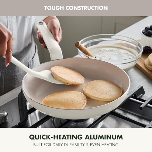 Image of GreenPan Rio Advanced 10 inch and 12 inch Frying Pan Skillet Set, Ceramic Nonstick PFAS-Free Pans, Induction Ready, Dishwasher and Oven Safe, Cream White