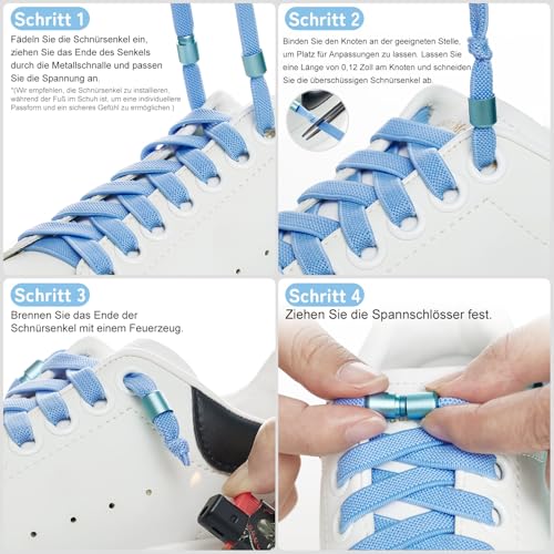 Puzeam 2 Paar Elastische Schnürsenkel, flach, mit Metallkapsel - Schuhbänder ohne binden für Kinder Erwachsene Schuhe, GummiSchürsenkel Weiß 120