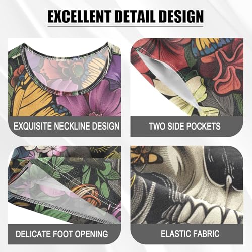 ALAZA Skull Flowers Butterflies Pajama Set Short Sleeve Sleepwear Soft Lounge Nightwear4