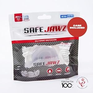 SAFEJAWZ Sports Mouthguard Slim Fit, Adult and Junior Mouth Guard with Case for Boxing, Basketball, Lacrosse, Football, MMA, Martial Arts, Hockey and All Contact Sports (Adult 12+ Years, Clear) SAFEJAWZ Sports Mouthguard Slim Fit Adult and Junior Mouth Guard with Case for Boxing Basketball Lacrosse Football MMA Martial Arts Hockey and All Contact Sports Adult 12 Years Clear