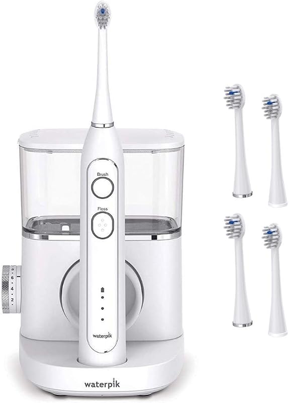 Cepillo de dientes y cabezales Sonic-Fusion blanco (juego de 4). Cepille y use hilo dental al mismo tiempo. Las cerdas suaves se cepillan suavemente mientras el hilo dental elimina la placa y los residuos de los dientes y la línea de las encías.