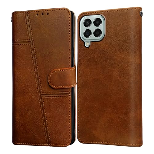 Image of Flip Cover Back Case for Samsung Galaxy M33 5G | Premium Leather Finish | Inbuilt Pockets & Stand | Flip Cover Back Case for Samsung Galaxy M33 5G (Camel)