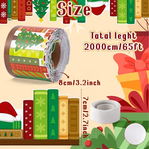 Image of BeYumi Christmas Bookshelf Border Trim - 65ft Christmas Books Rolled Border Trim Xmas Tree Santa's Hat Bookshelf Bulletin Board Set Library Classroom Office Chalkboard Home Door Wall Party Decoration