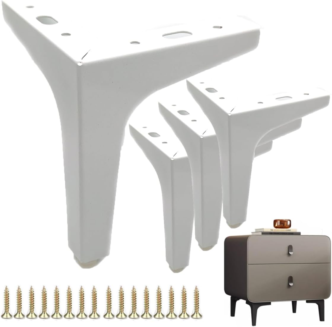 Modern White Metal Furniture Legs, Patio Furniture Feet,7 Inch Table Legs for Couch Bed Cabinet Cupboard,Triangle Shape,with Screws,Pack of 4(7" Height,White)