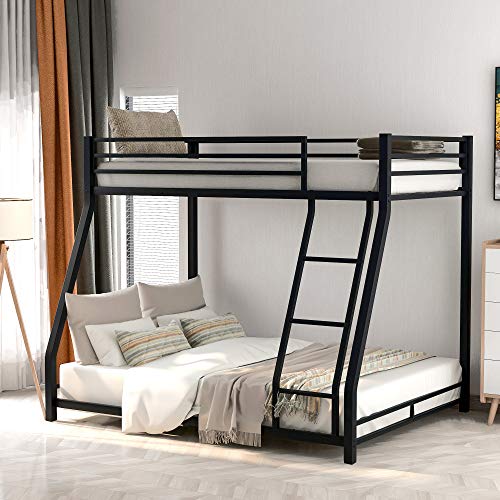 Twin Over Full Metal Floor Bunk Bed with Sloping Stair, Heavy Duty Bed