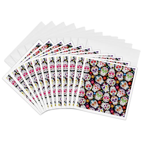 Cartes de vœux motif mort coloré submergé 3drose | Lot de 12 formats 15,2x15,2 cm avec enveloppes