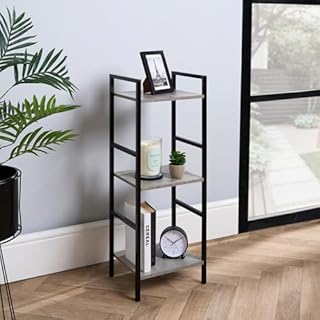 OHS Shelving Unit 3 Tiers, Office Storage Unit Standing Shelves for Living Room Bathroom Bedroom Kitchen Home Narrow Bookshelf, Grey - 80 x 30 x 24cm