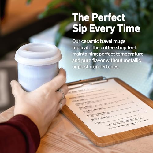 Image of NOVA CERAMICS Travel Mug - Portable Coffee Tumbler - Unique to Go Mug - Microwave & Dishwasher Safe Purple Coffee Tumbler - Gifts for Women Men Him Her - 12oz - Horizon