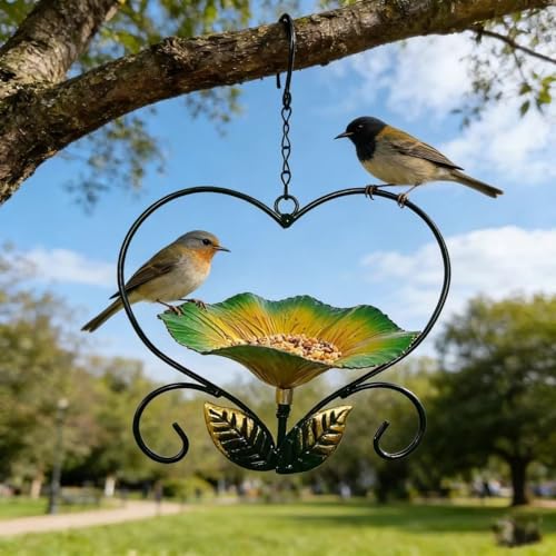 The HeartFlower Iron Bird Feeder is a must-have for bird lovers and gardening enthusiasts.(Green)
