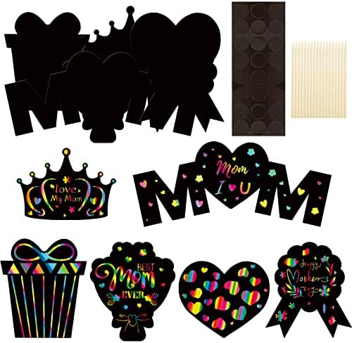 FANCY LAND Mothers Day Scratch Crafts Kit for Kids Scratch and Sketch Art Paper Magnet Ornaments 24 Pcs