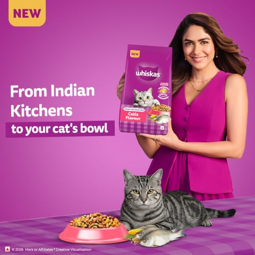 Image of Whiskas Adult (1+ Years) Dry Cat Food, Catla Fish Flavour, 450 g, Powered with 40 Essential Nutrients, Complete & Balanced Nutrition for Adult Cats