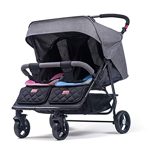 HYZY Twin Strollers can Pass by Elevator Portable Twin Stroller Luxury Double Stroller,Gray