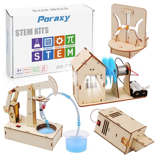 Poraxy 4 Set STEM Kits for Kids Ages 8-10, Science Experiment Projects Building Kits, Wooden 3D Puzzles, Educational Building Toys for Ages 8-12-13, Gifts for 8,9,10,11,12 13 Year Old Boys and Girls