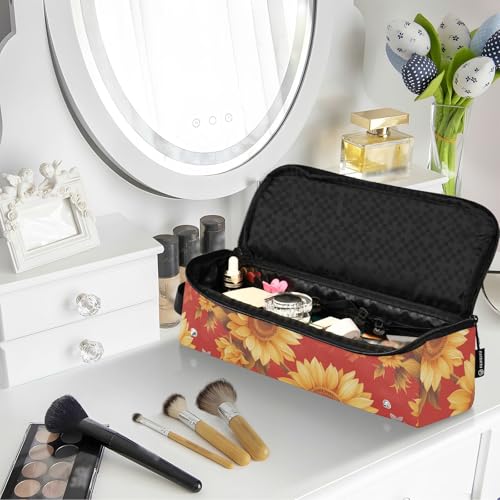 Bolsa de Viaje para Herramientas de Cabello Glowing Sunflower Roja Resistente al Calor Impermeable con Esterilla Extraíble para Plancha y Rizador miniatura 6