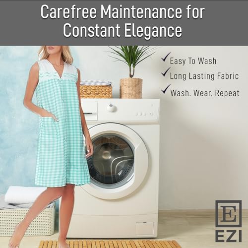 Image of Ezi House Dresses for Women with Pockets - Moo Moos Gingham Dress - House Coat Zipper Duster Dress - Medium to Plus Size