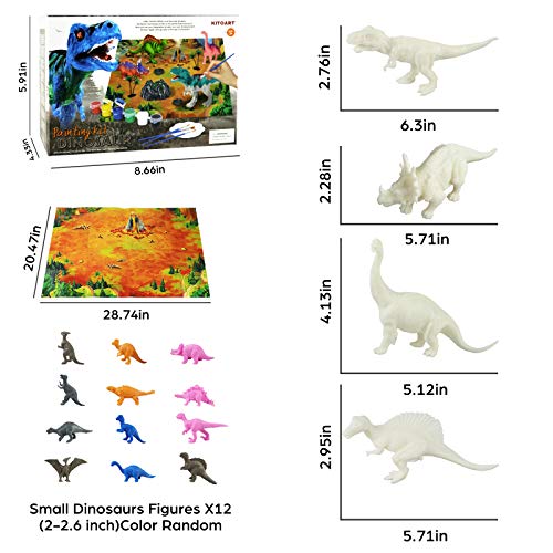 KITOART Dinosaur Painting Kits Arts and Crafts for Kids, Dinosaur Toys for Kids with Play Mat, DIY Painting Toys for Boys & Girls for Age 3 4 5 6 7 8 (58 Pcs)