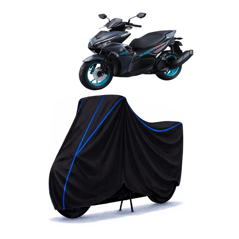 Image of Scooty Cover Water Resistant for Aerox 155 | Universal Scooter & Bike Cover | Heavy Duty UV Dust, Rain & Scratch Protection | Elastic Fit All Weather Indoor Outdoor | Black with Blue Piping