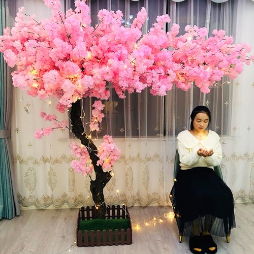 Qiang árbol De Cerezo Rosa Artificial Grande,Hecho a Mano,Decoración De Flores De Seda para Eventos De Boda,Fiestas En Interiores Y Exteriores,Restaurante,H1.5m*W1m