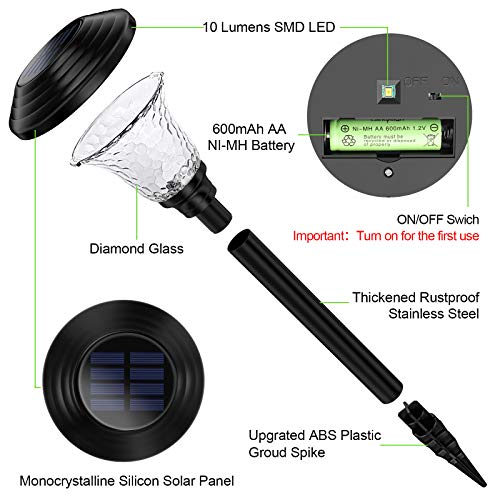 Balhvit Glass Solar Lights Outdoor, 4 Pack Super Bright Solar Pathway Lights, Up to 12 Hrs Long Last Auto On/Off Garden Lights Solar Powered Waterproof, Stainless Steel LED Landscape Lighting for Yard