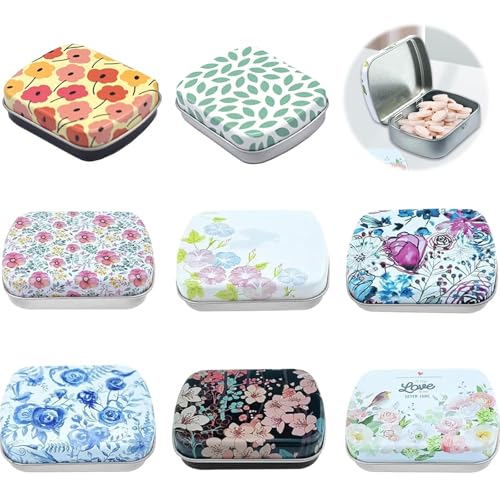 DEFIYEAR Lot de 8 petites boîtes rectangulaires en métal avec couvercles pour femme - Pour bijoux, bonbons, pièces de monnaie, pilules, bouchons d'oreilles, perles et petits articles