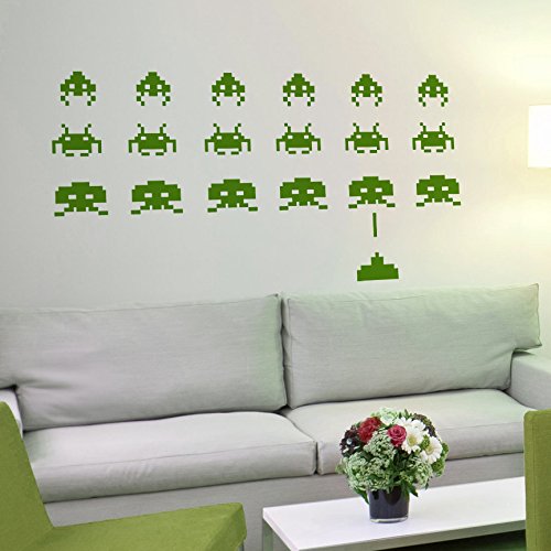 IDEAVINILO Vinilo Decorativo de Space Invaders -Marcianitos. Color Verde. Medidas: 100x65cm Cover
