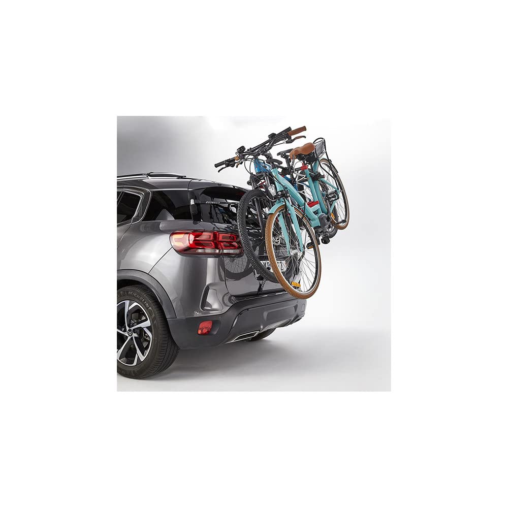 Porte Velo hayon 5 Sangles mottez Shiva 2 elec Acier 2 velos VAE/e Bike (40 kgs Max), Noir