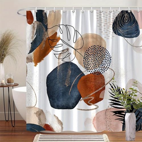 Rideau de douche 140x203 cm en polyester résistant géométrique marron et bleu - 2