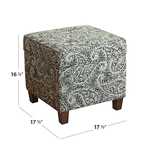 Image of HomePop 18 inch Classic Square Storage Ottoman - Gray Paisley Blue