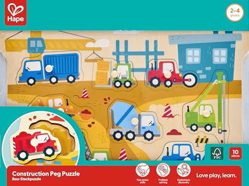 Image of Hape Construction Vehicles Peg Puzzle