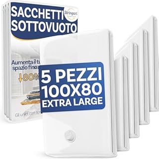 Stringari 5 Sacchi XL 100x80 - Sacchetti Sottovuoto Vestiti - Buste di Qualità Superiore per Piumoni