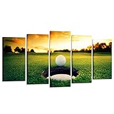 KREATIVE ARTS - Golf Course Scenery Canvas Wall Art Contemporary Sunset Canvas Prints Framed Poster Prints for Home Decor 5 Panels Wall Decorations for Living Room Office (Medium Size 40x24inch)