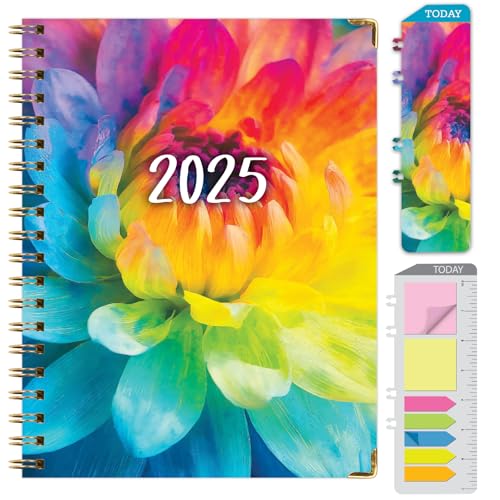 HARDCOVER 2025 Planner, 7"x9": 14 Months (November 2024 - December 2025), Daily Weekly Monthly Planner, Yearly Agenda, Bookmark, Pocket Folder and Sticky Note Set (Rainbow Petals)