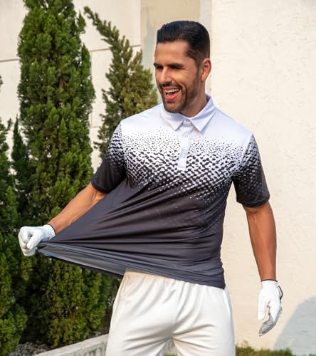 uideazone Mens Golf Shirt Dry Fit Athletic Polo Shirts Moisture Wicking Performance 3D Print Short Sleeve4
