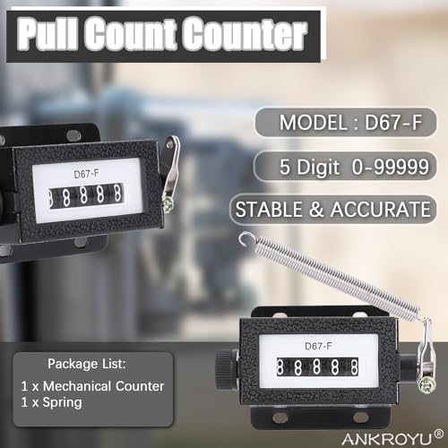 Image of Mechanical Counter, 5-Digit 0-99999 Pull Number Counter Rotating Knob, Resettable Black Mechanical Counter with Spring, with Lever
