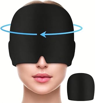 Headache & Migraine Relief Cap All around Covered with Gel, Comfortable Headache & Migraine Cap, Migraine Mask with Compression Therapy Design, Black