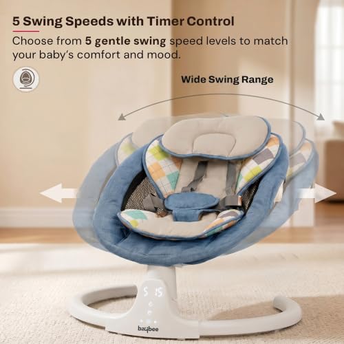 Image of Baybee Lullabies Electric Baby Cradle and Swing | Baby Swing Jhula with Adjustable Swings Speed & Recline | Rocker for Babies with Mosquito Net, Safety Belt & Music Cradle for New Born Baby (Blue)